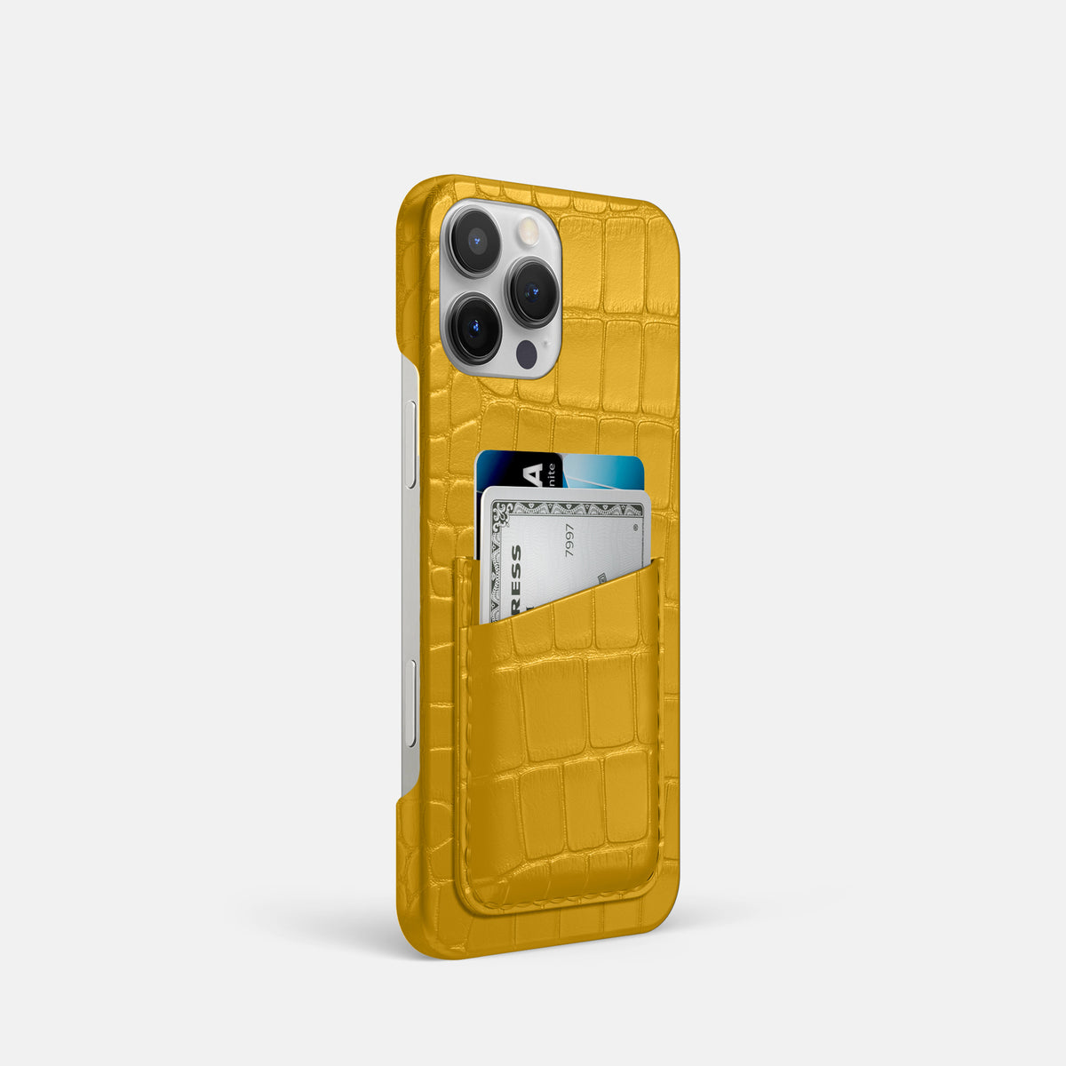 Yellow iPhone 16 Pro Slim Double Card Case Alligator -2 | Yellow