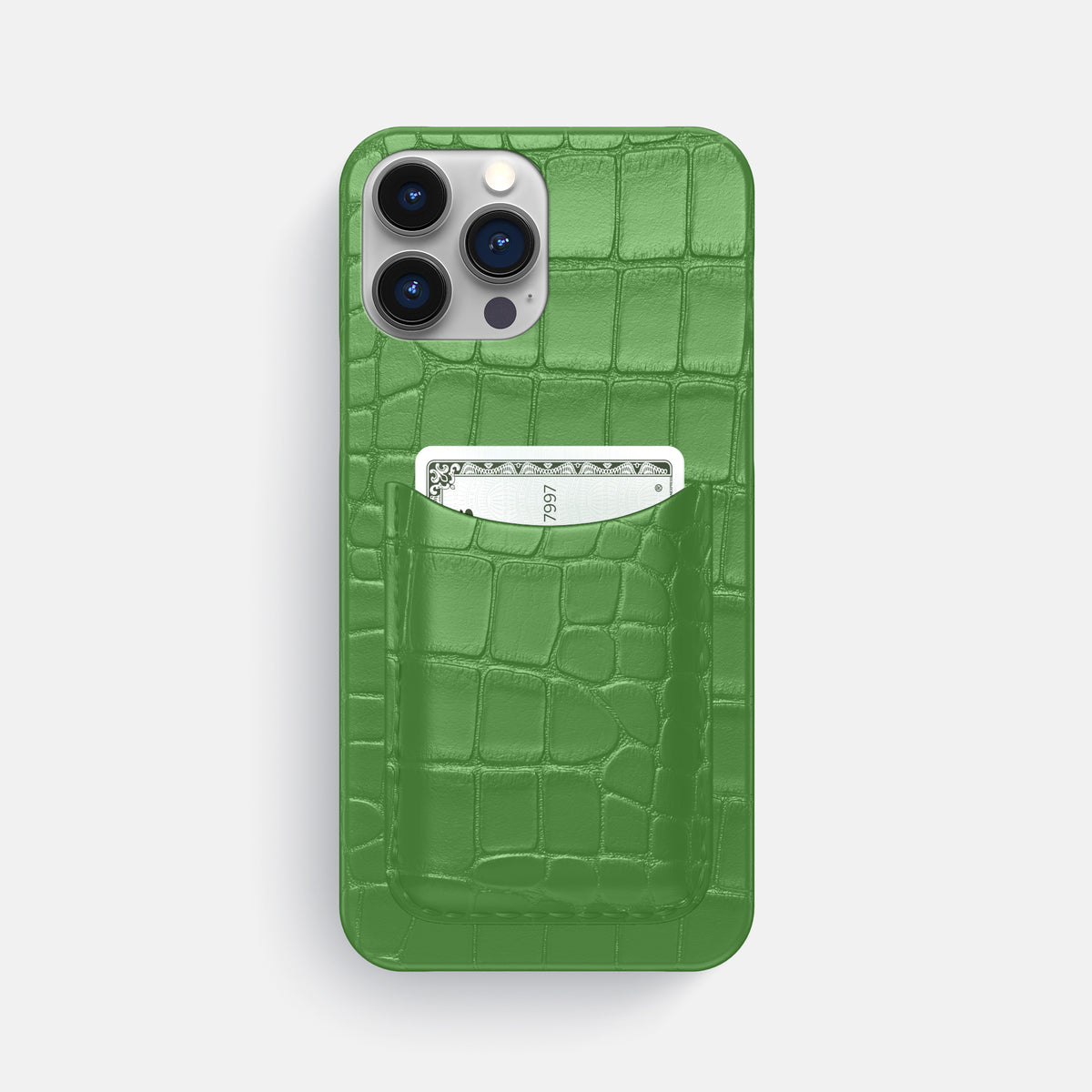 Apple-Green iPhone 16 Pro Max Slim Card Case Alligator -1 | Apple-Green
