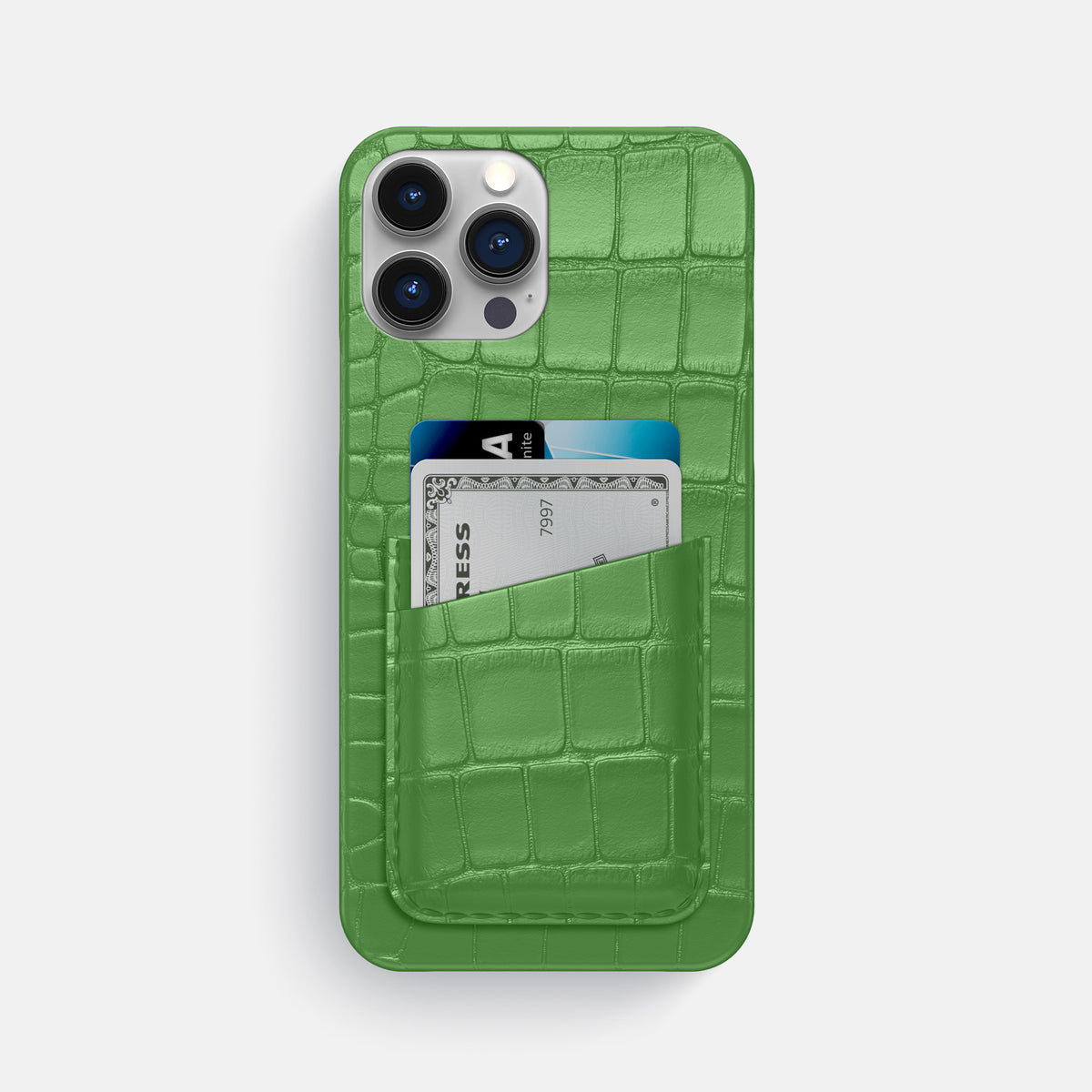 Apple-Green iPhone 16 Pro Max Slim Double Card Case Alligator -1 | Apple-Green