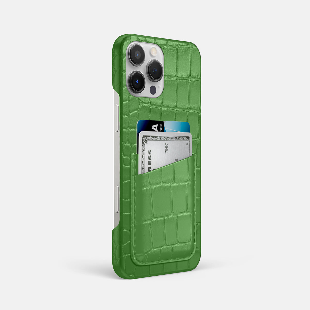 Apple-Green iPhone 16 Pro Max Slim Double Card Case Alligator -2 | Apple-Green