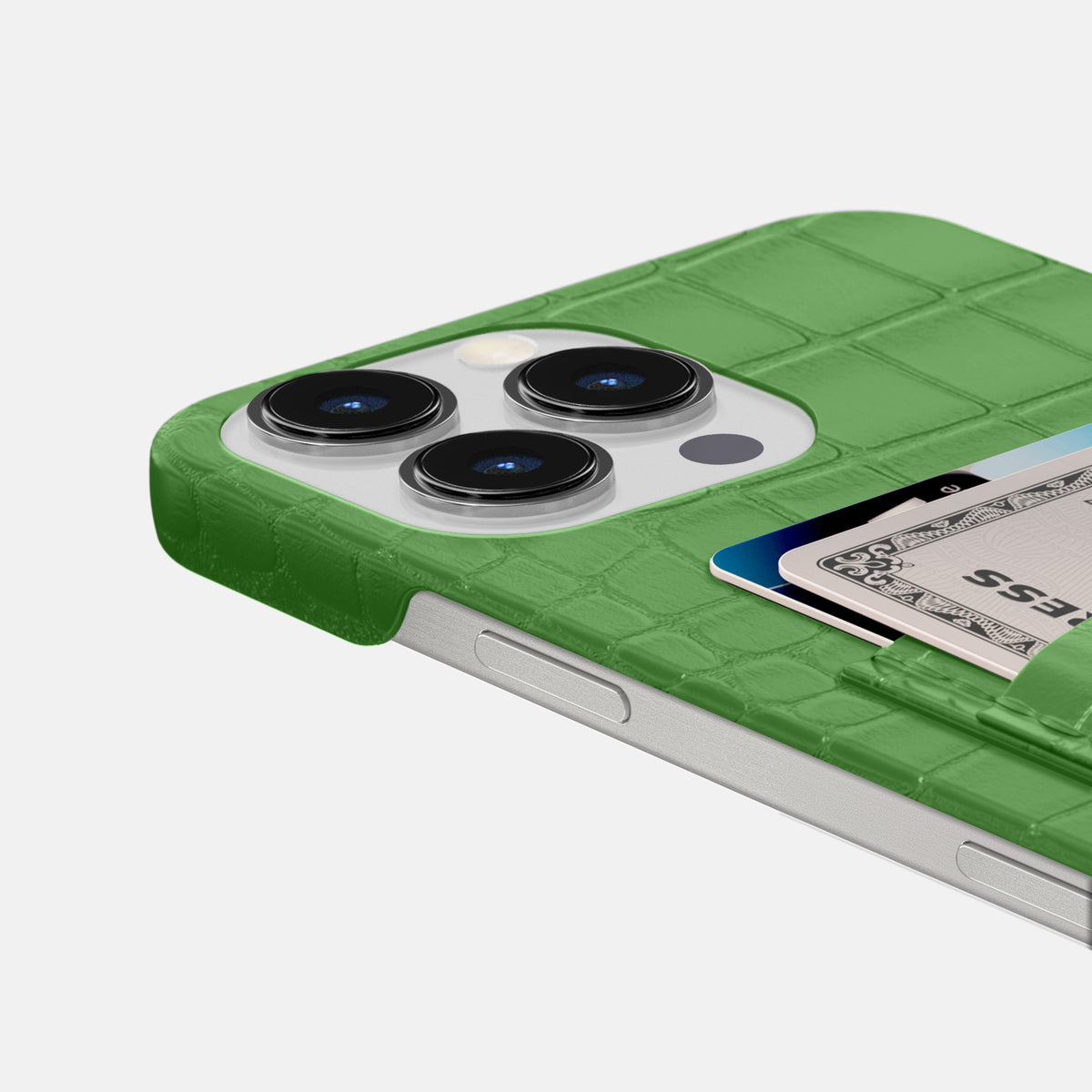 Apple-Green iPhone 16 Pro Max Slim Double Card Case Alligator -5 | Apple-Green