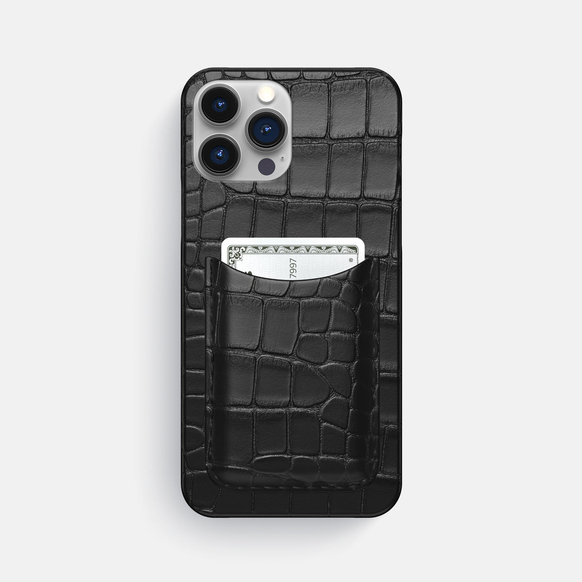 Black iPhone 16 Pro Max Slim Card Case Alligator -1 | Black