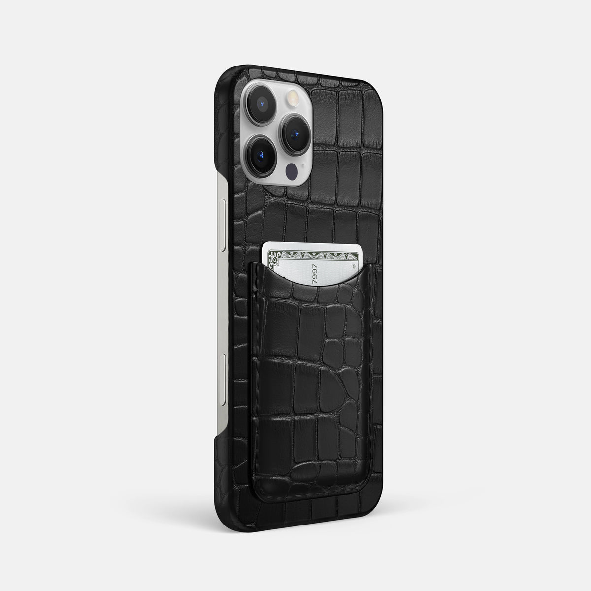 Black iPhone 16 Pro Max Slim Card Case Alligator -2 | Black