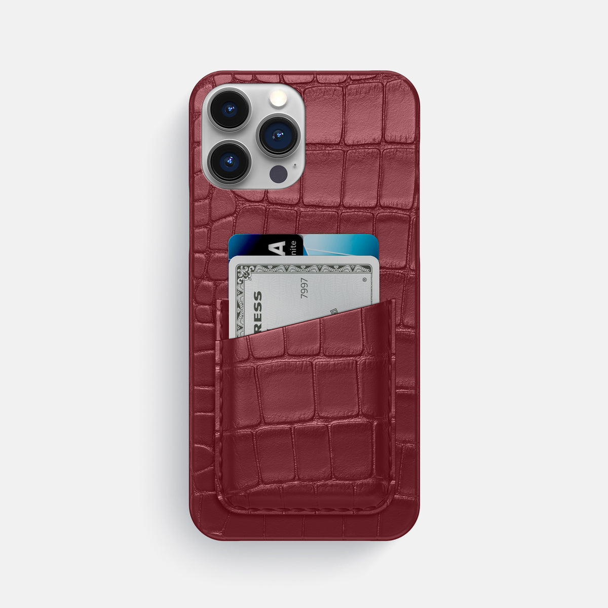 Burgundy iPhone 16 Pro Max Slim Double Card Case Alligator -1 | Burgundy