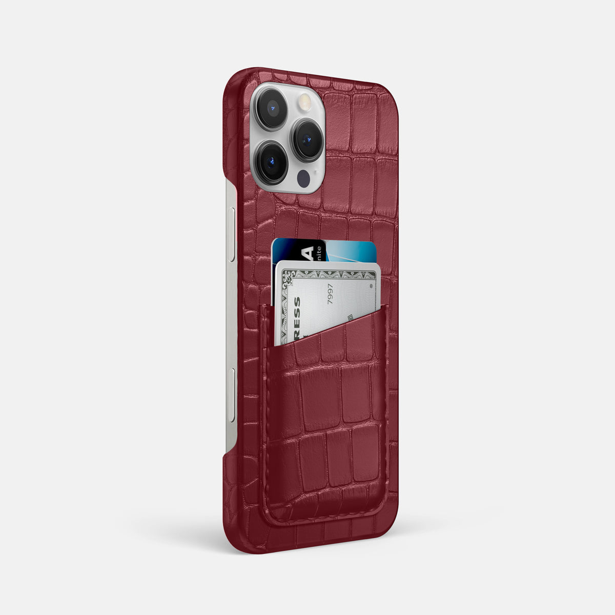 Burgundy iPhone 16 Pro Max Slim Double Card Case Alligator -2 | Burgundy