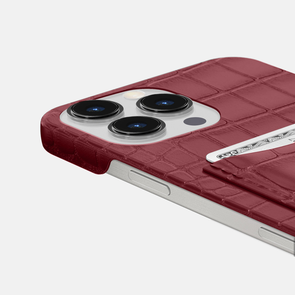 Burgundy iPhone 16 Pro Max Slim Card Case Alligator -5 | Burgundy