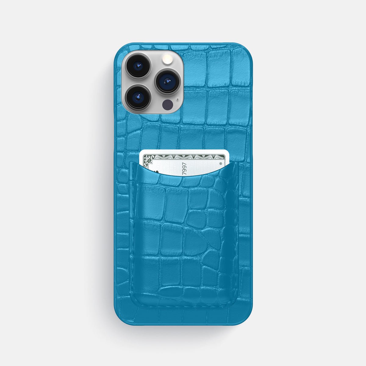 Curaçao-Blue iPhone 16 Pro Max Slim Card Case Alligator -1 | Curaçao-Blue