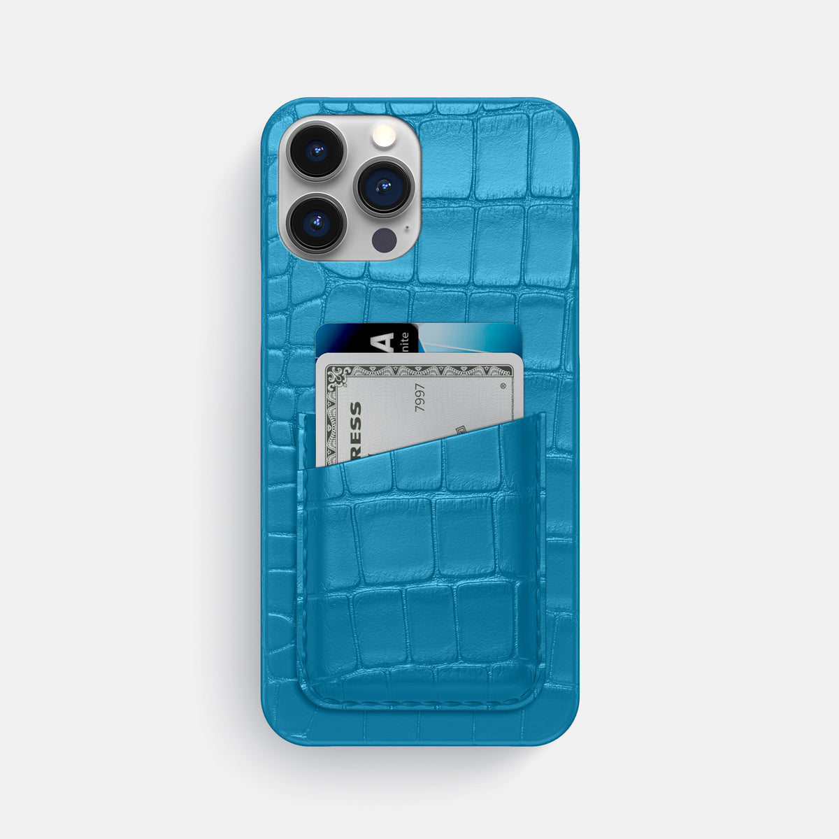 Curaçao-Blue iPhone 16 Pro Max Slim Double Card Case Alligator -1 | Curaçao-Blue