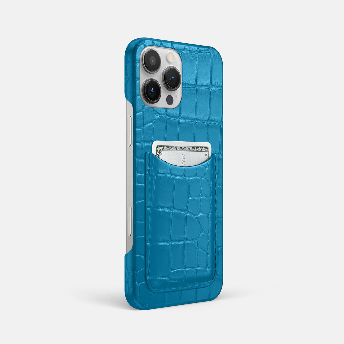Curaçao-Blue iPhone 16 Pro Max Slim Card Case Alligator -2 | Curaçao-Blue