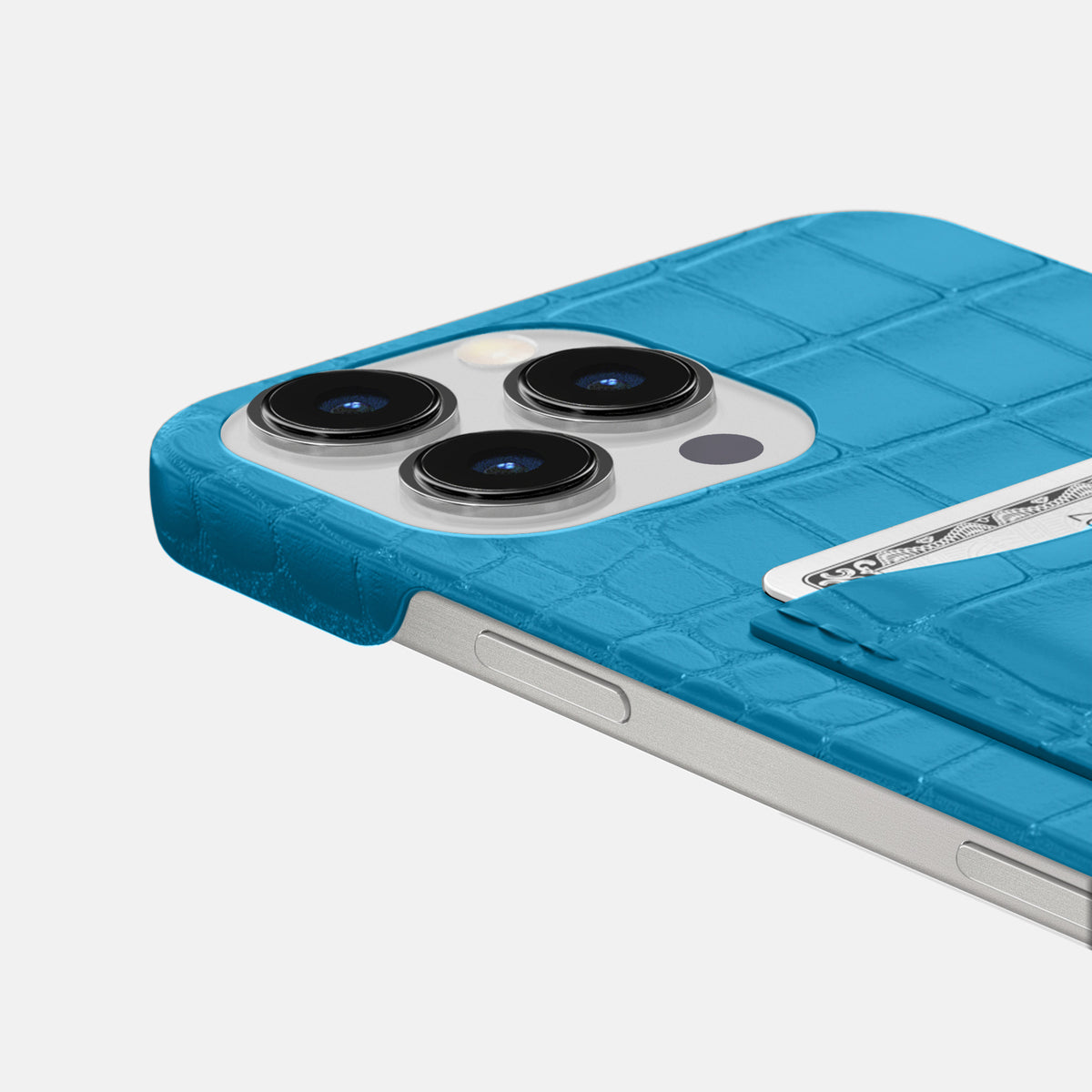 Curaçao-Blue iPhone 16 Pro Max Slim Card Case Alligator -5 | Curaçao-Blue