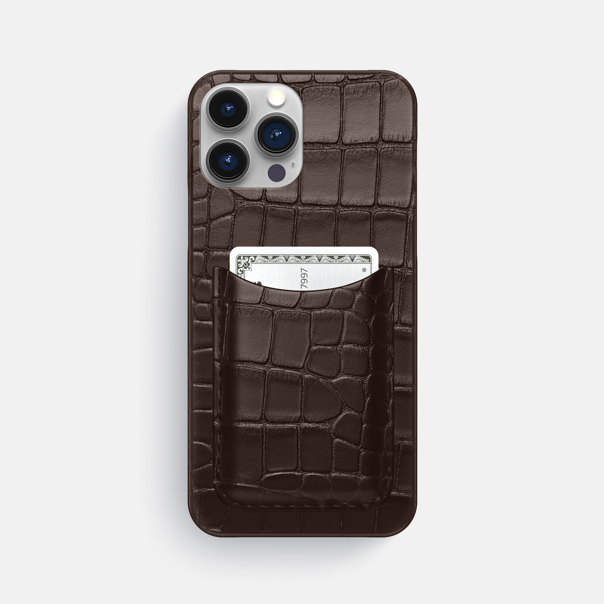 Dark Brown iPhone 16 Pro Max Slim Card Case Alligator -1 | Dark-Brown