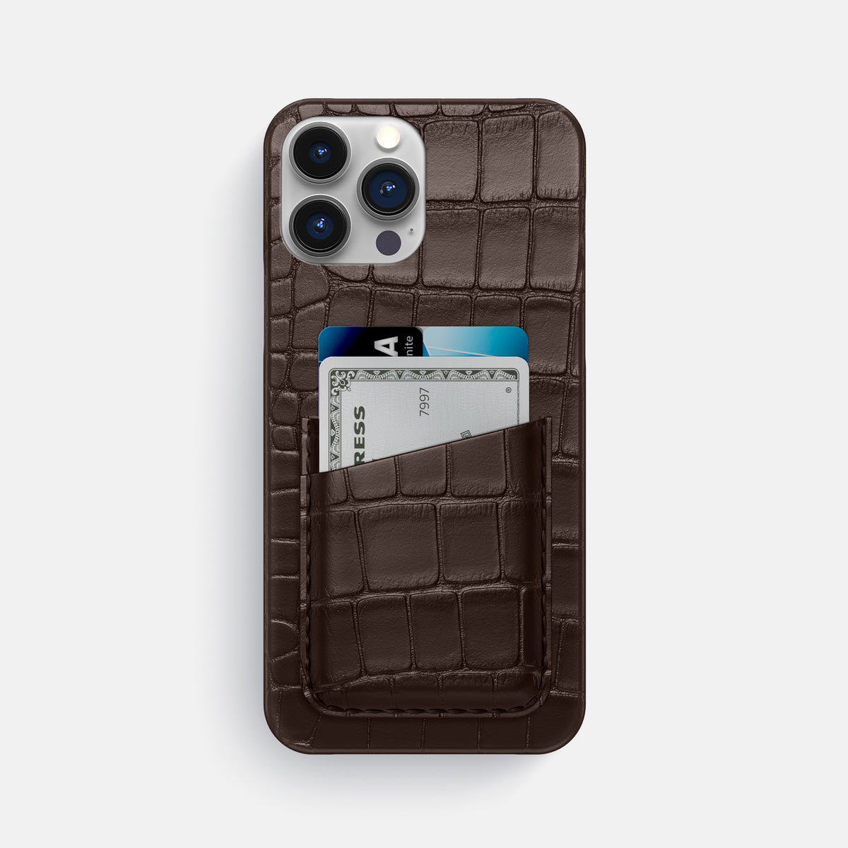 Dark Brown iPhone 16 Pro Max Slim Double Card Case Alligator -1 | Dark-Brown