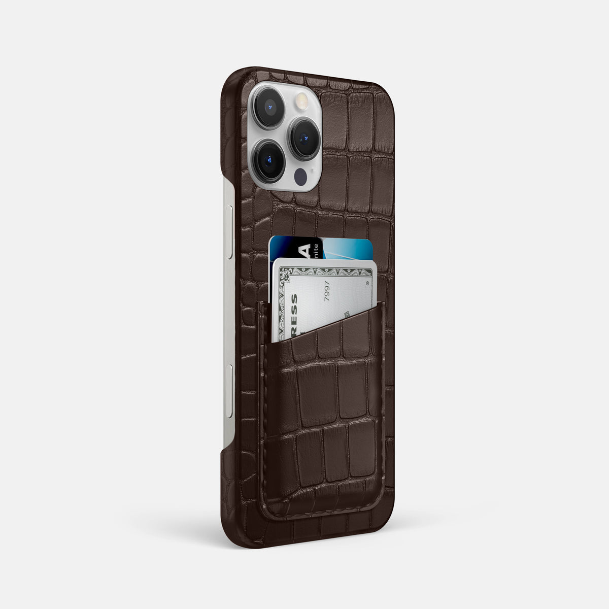 Dark Brown iPhone 16 Pro Max Slim Double Card Case Alligator -2 | Dark-Brown