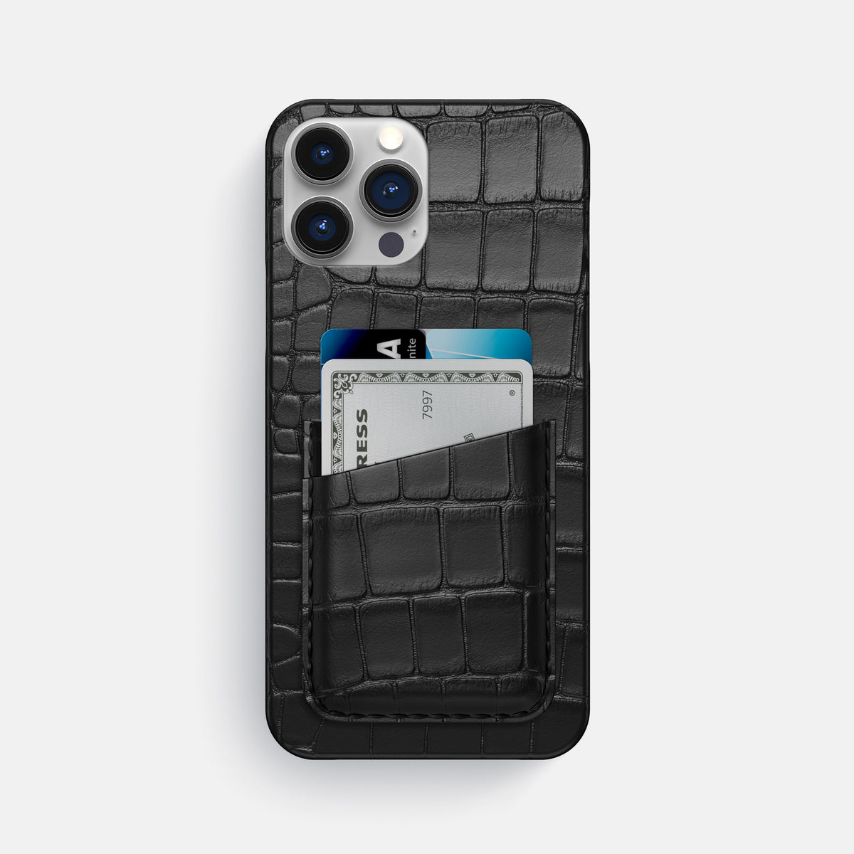 Black iPhone 16 Pro Max Slim Double Card Case Alligator -1 | Black