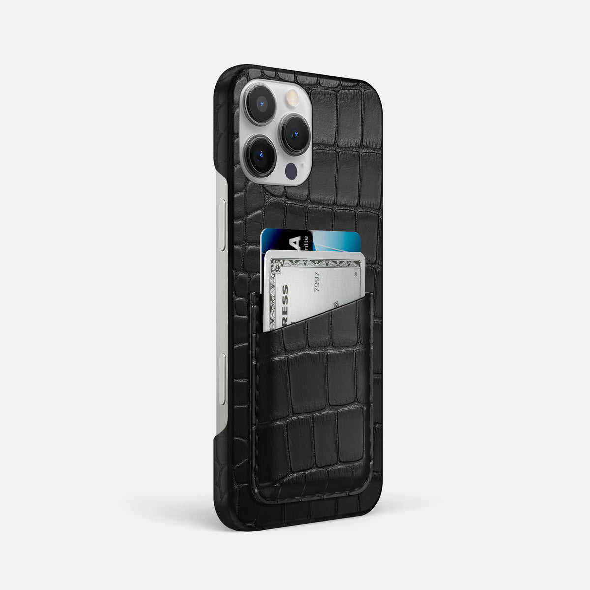 Black iPhone 16 Pro Max Slim Double Card Case Alligator -2 | Black