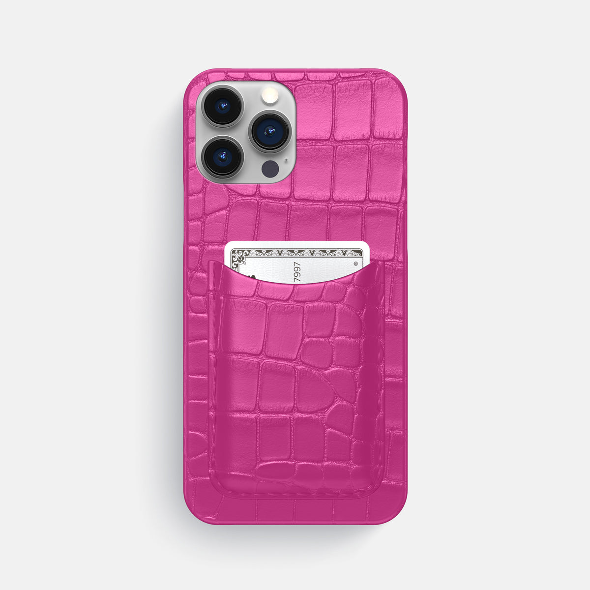 Fuchsia iPhone 16 Pro Max Slim Card Case Alligator -1 | Fuchsia