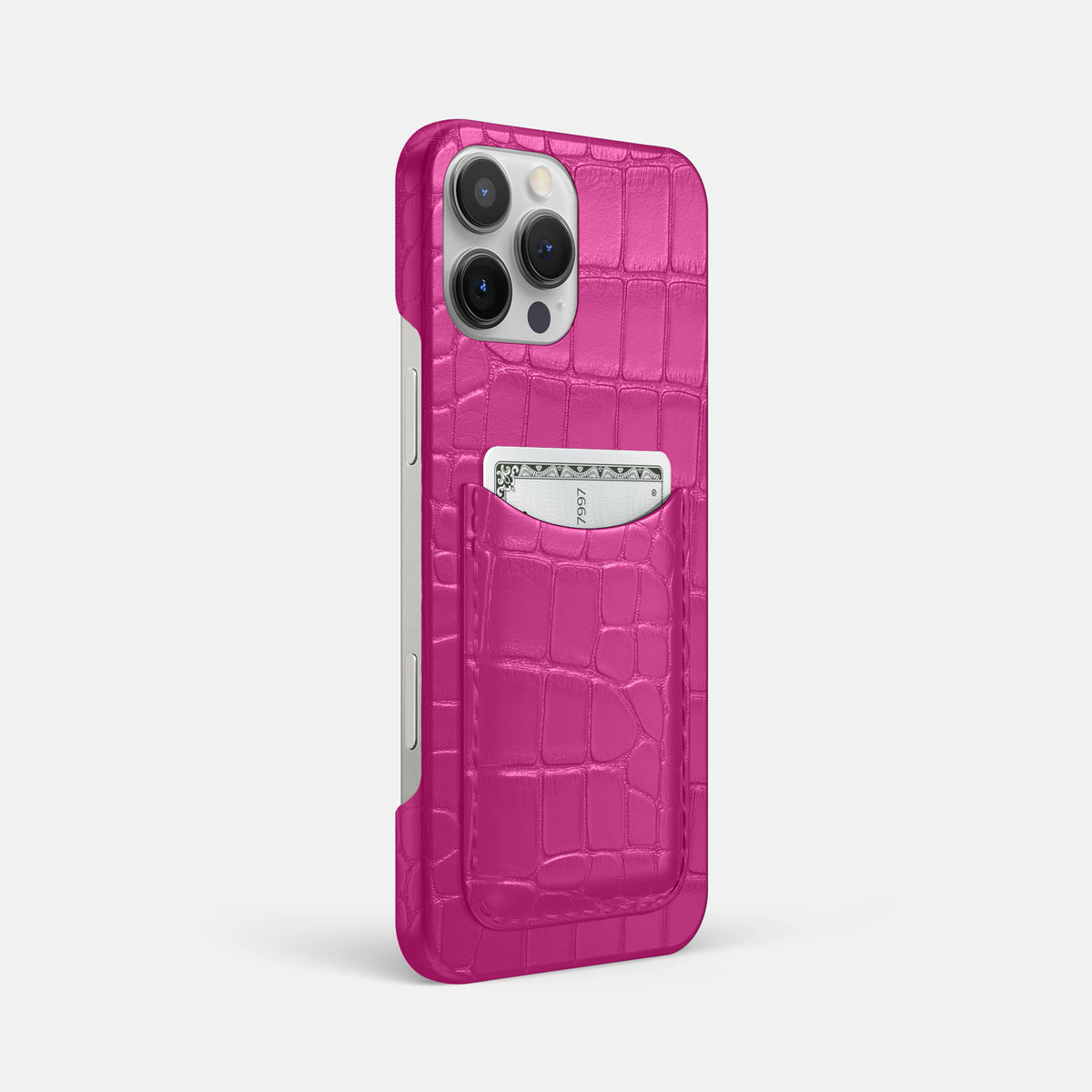 Fuchsia iPhone 16 Pro Max Slim Card Case Alligator -2 | Fuchsia