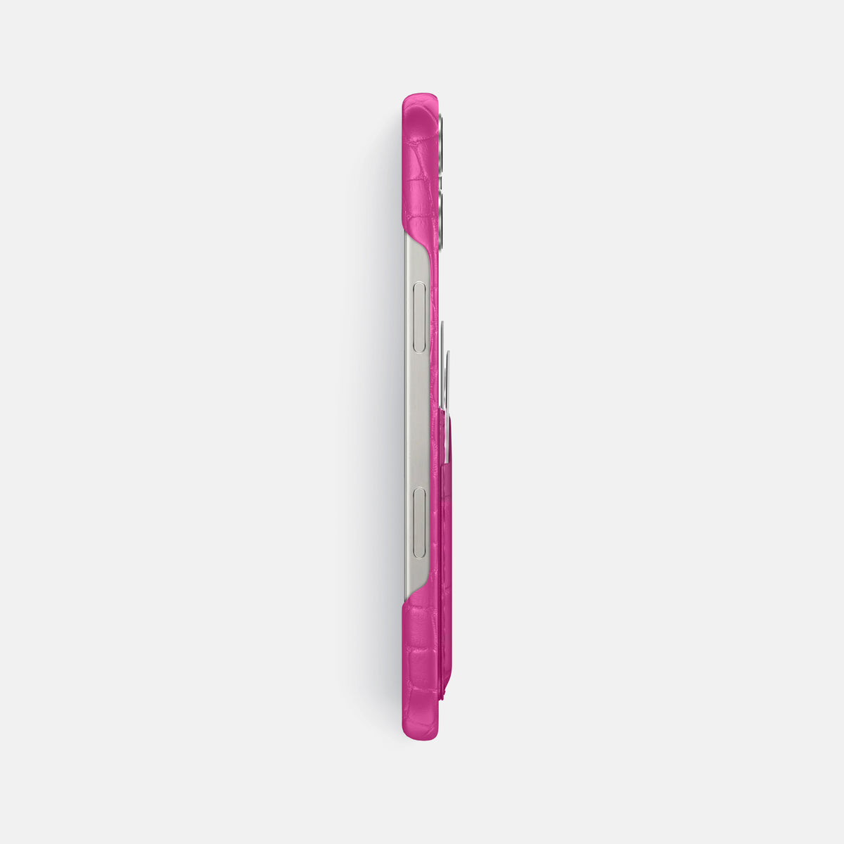 Fuchsia iPhone 16 Pro Max Slim Double Card Case Alligator -3 | Fuchsia