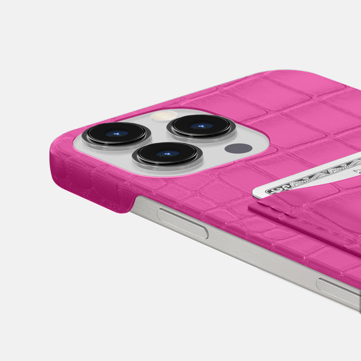 Fuchsia iPhone 16 Pro Max Slim Card Case Alligator -5 | Fuchsia