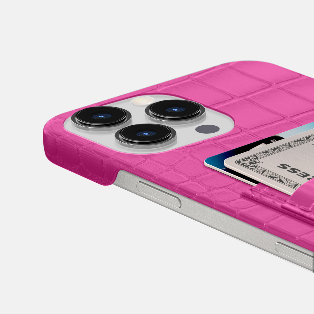Fuchsia iPhone 16 Pro Max Slim Double Card Case Alligator -5 | Fuchsia