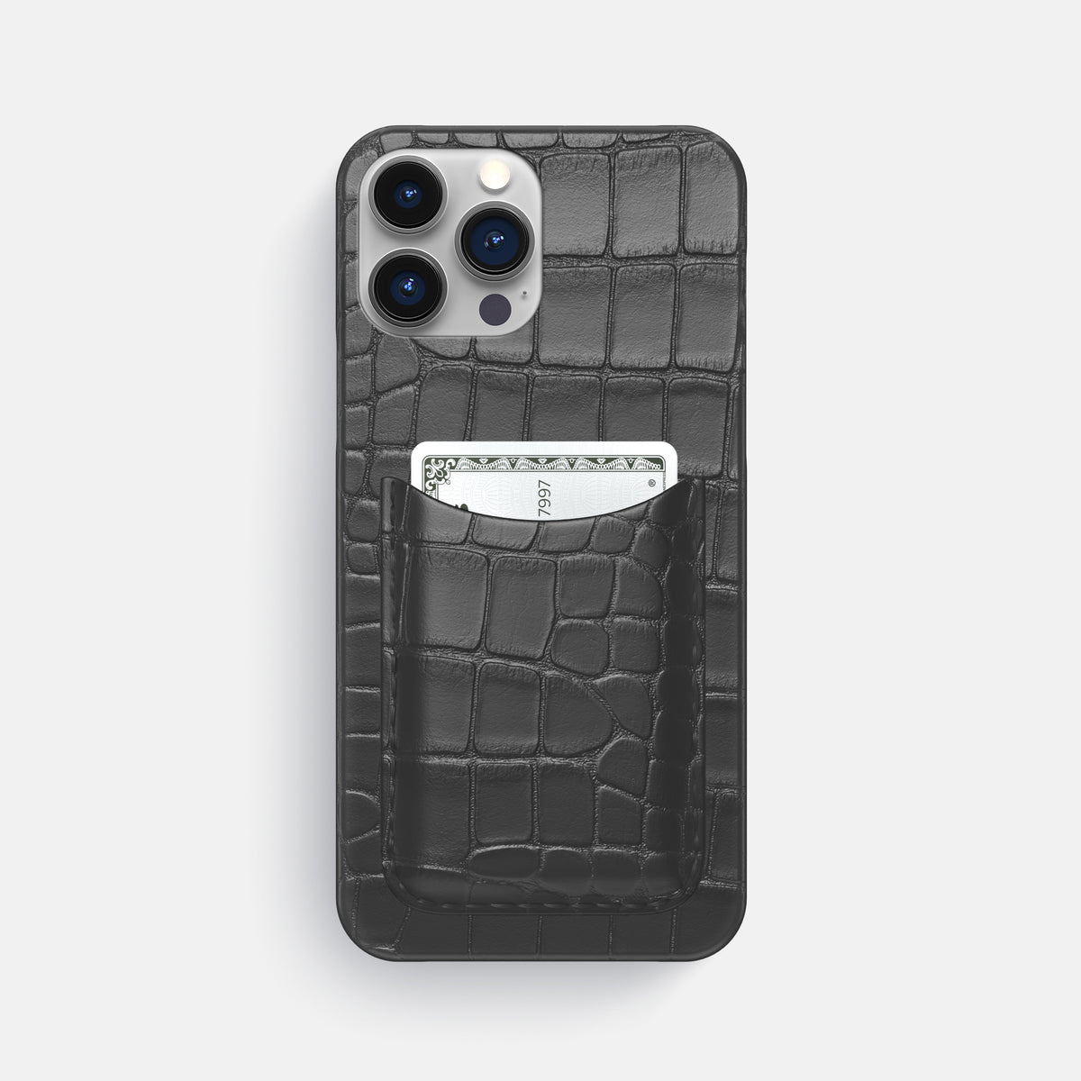 Grey iPhone 16 Pro Max Slim Card Case Alligator -1 | Grey