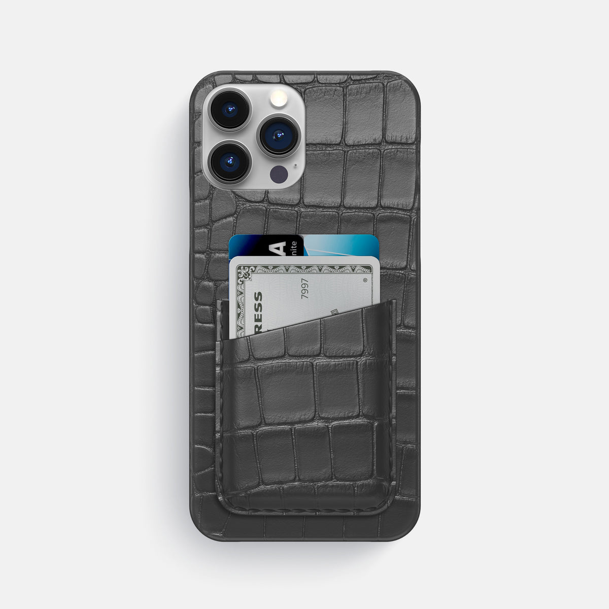 Grey iPhone 16 Pro Max Slim Double Card Case Alligator -1 | Grey