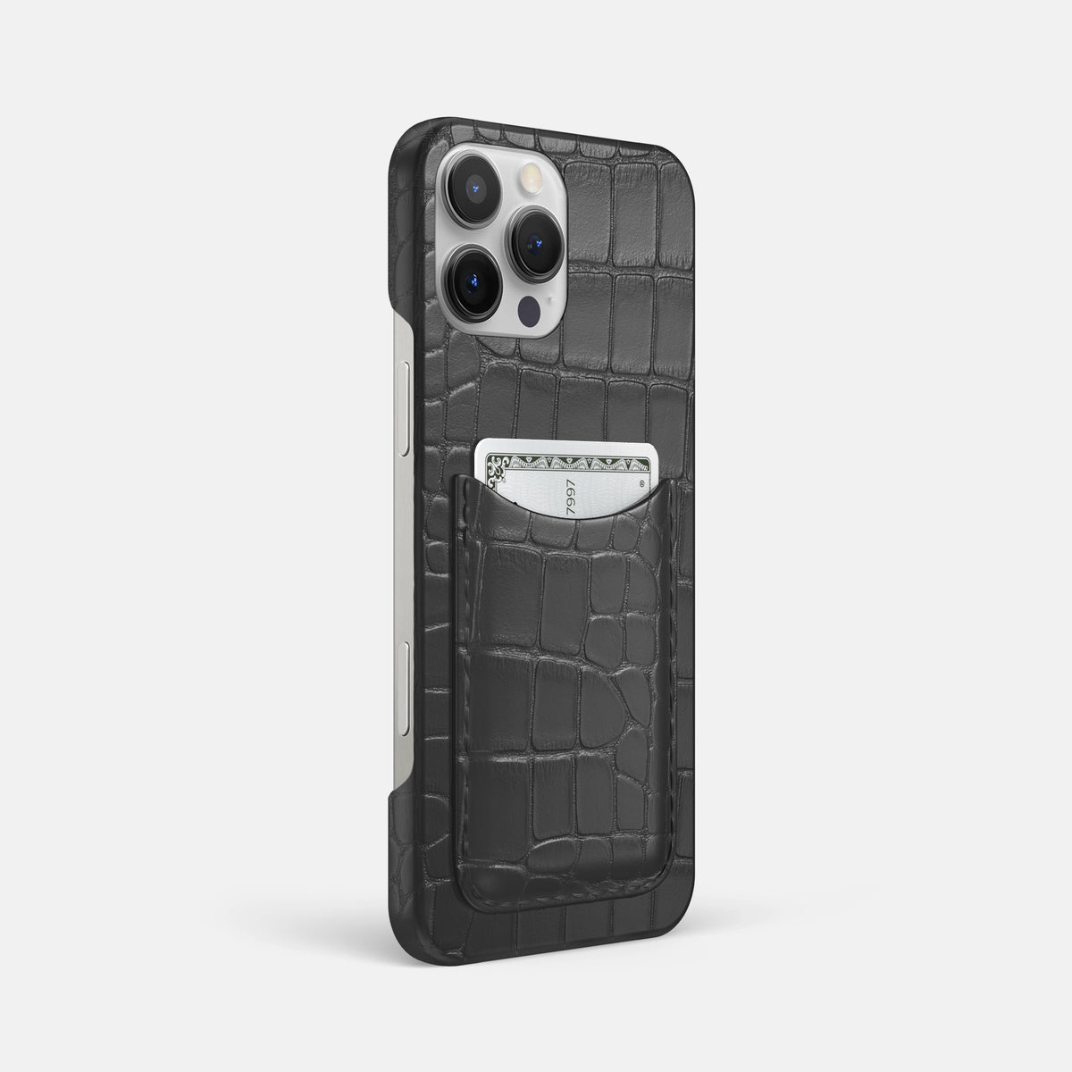 Grey iPhone 16 Pro Max Slim Card Case Alligator -2 | Grey
