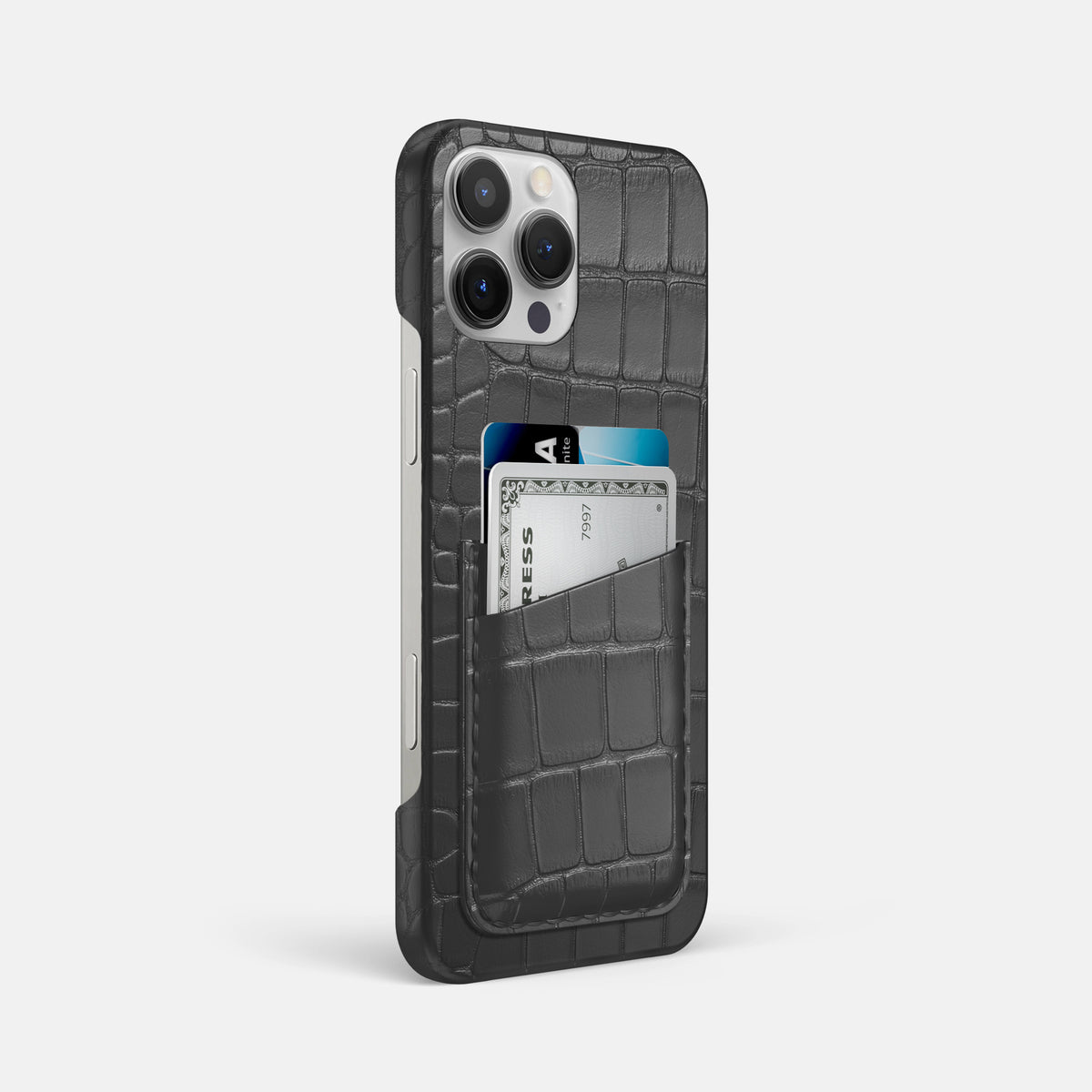 Grey iPhone 16 Pro Max Slim Double Card Case Alligator -2 | Grey