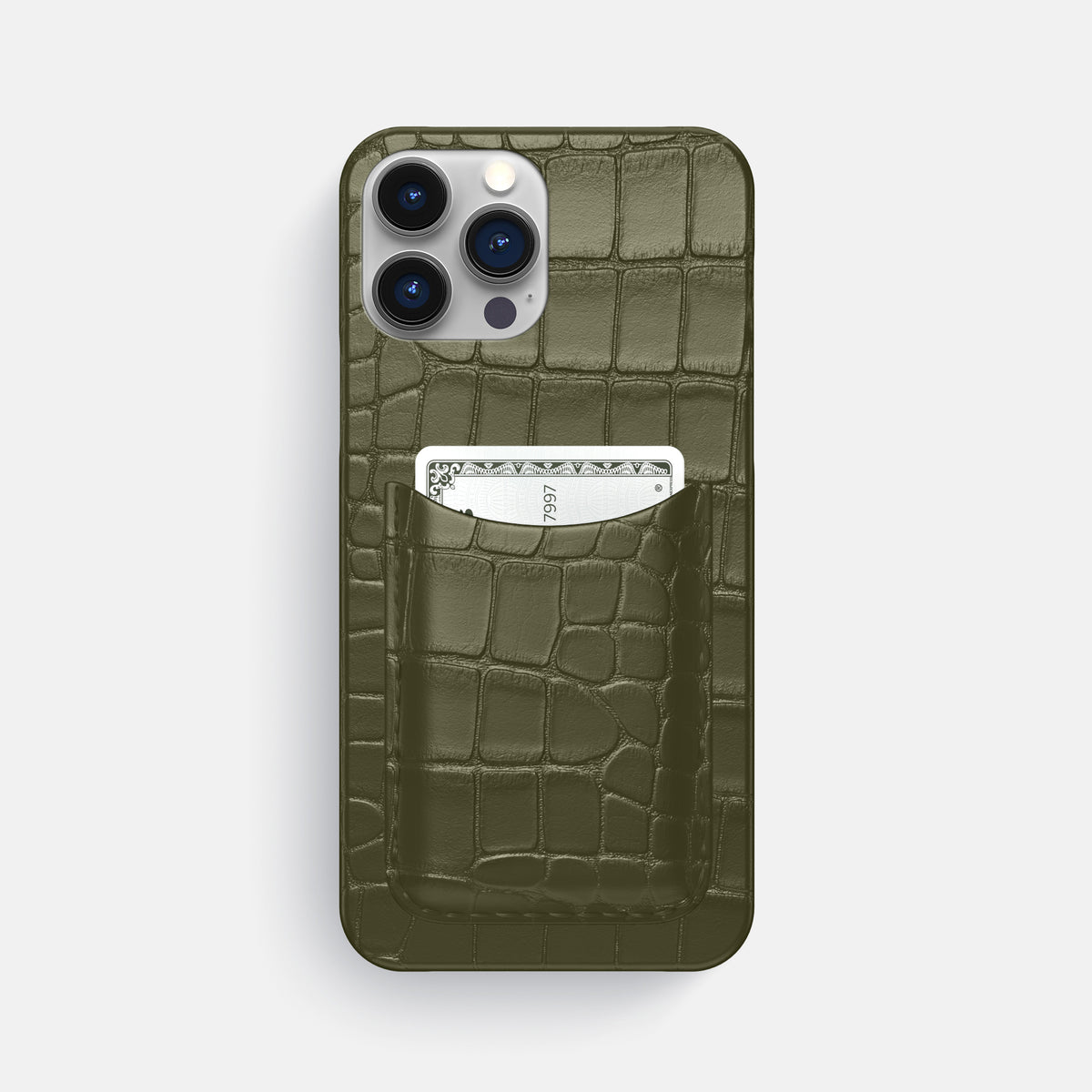Kaki-Green iPhone 16 Pro Max Slim Card Case Alligator -1 | Kaki-Green