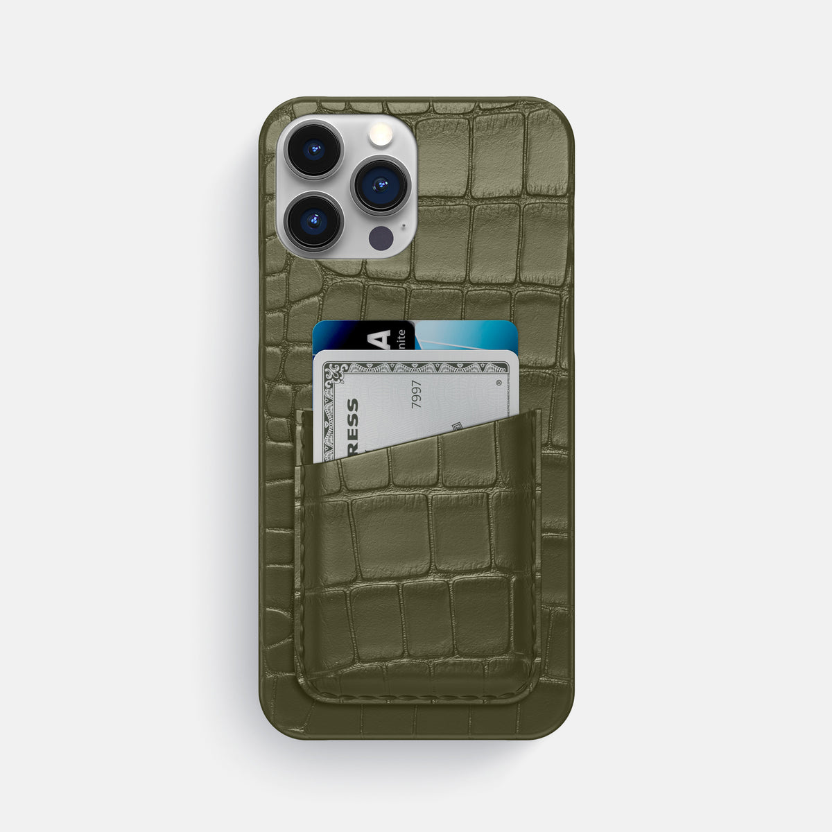 Kaki-Green iPhone 16 Pro Max Slim Double Card Case Alligator -1 | Kaki-Green