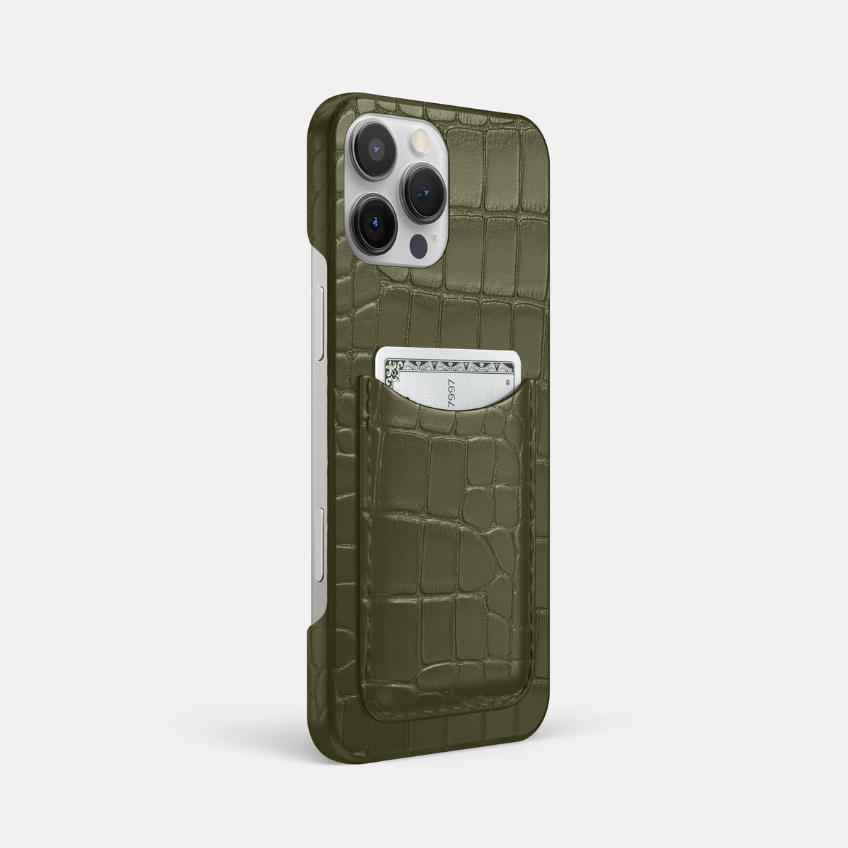 Kaki-Green iPhone 16 Pro Max Slim Card Case Alligator -2 | Kaki-Green