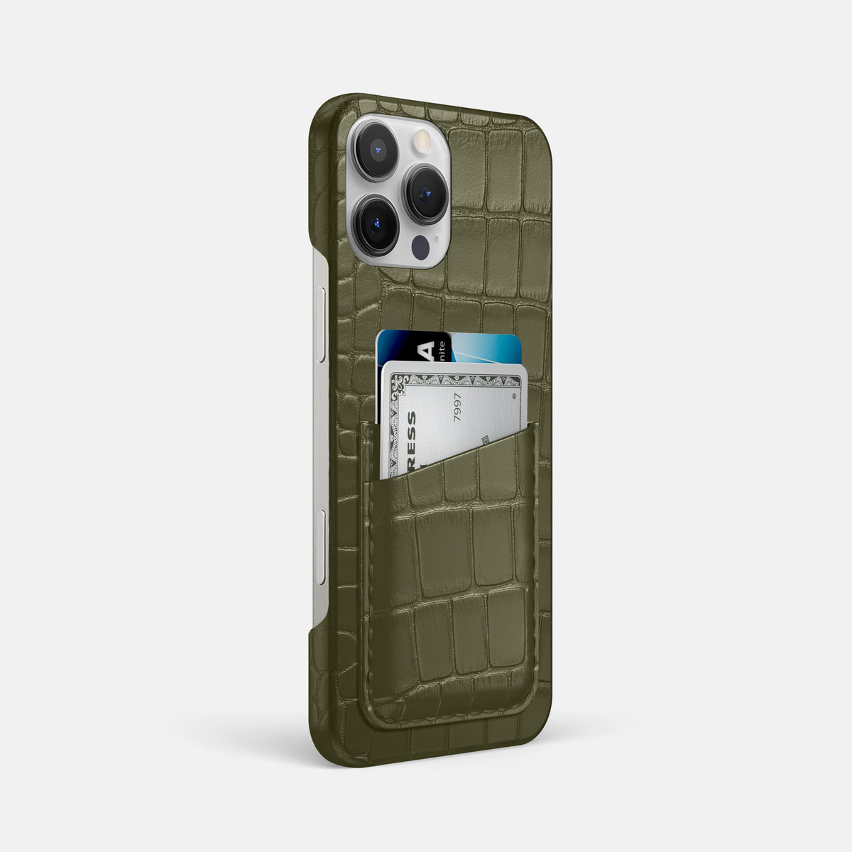 Kaki-Green iPhone 16 Pro Max Slim Double Card Case Alligator -2 | Kaki-Green