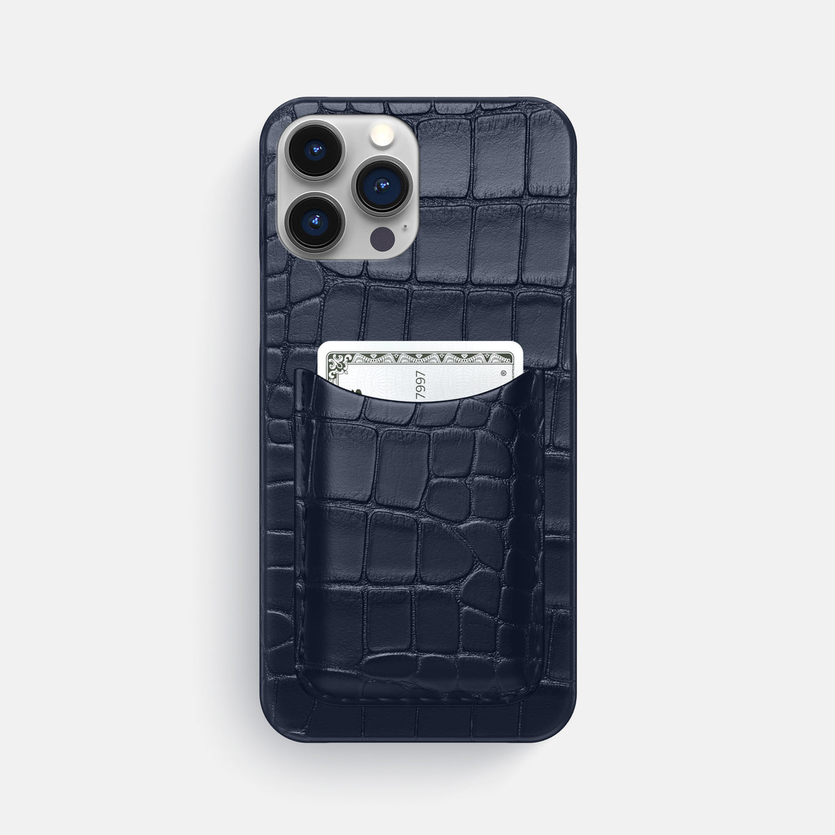 Navy Blue iPhone 16 Pro Max Slim Card Case Alligator -1 | Navy-Blue