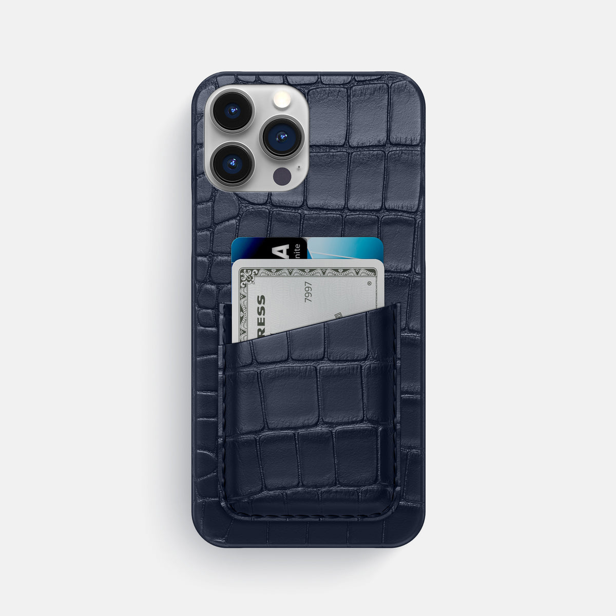 Navy Blue iPhone 16 Pro Max Slim Double Card Case Alligator -1 | Navy-Blue