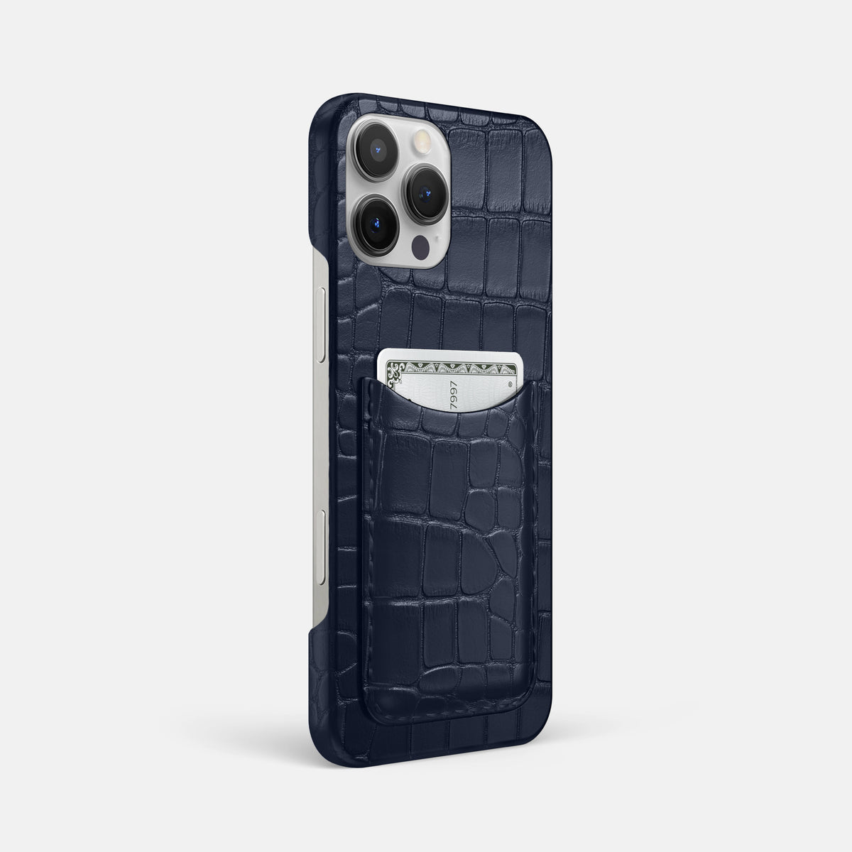Navy Blue iPhone 16 Pro Max Slim Card Case Alligator -2 | Navy-Blue