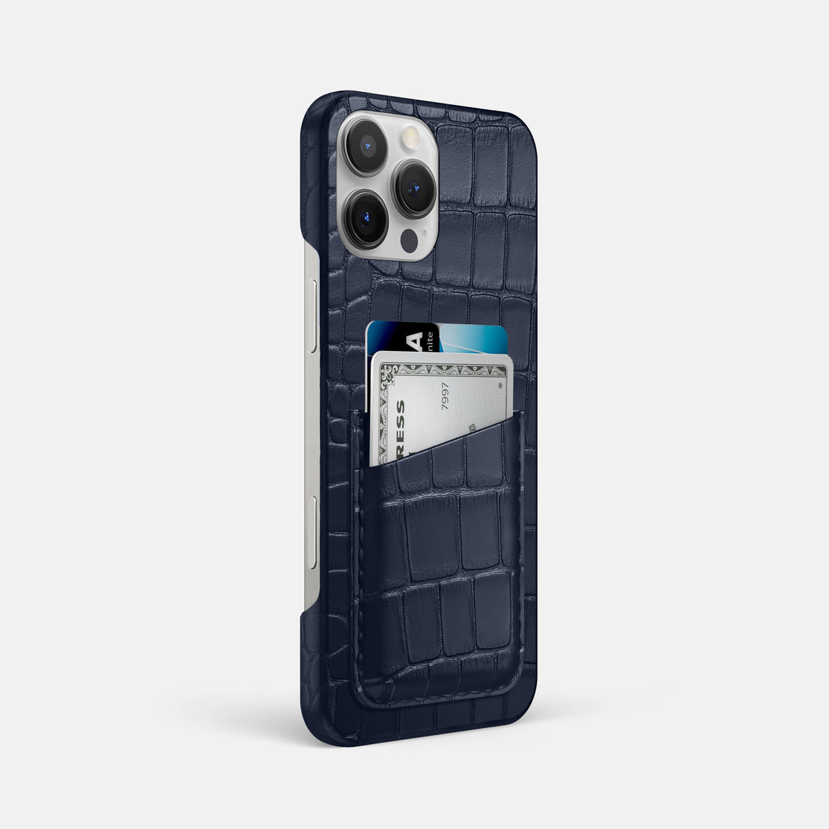 Navy Blue iPhone 16 Pro Max Slim Double Card Case Alligator -2 | Navy-Blue