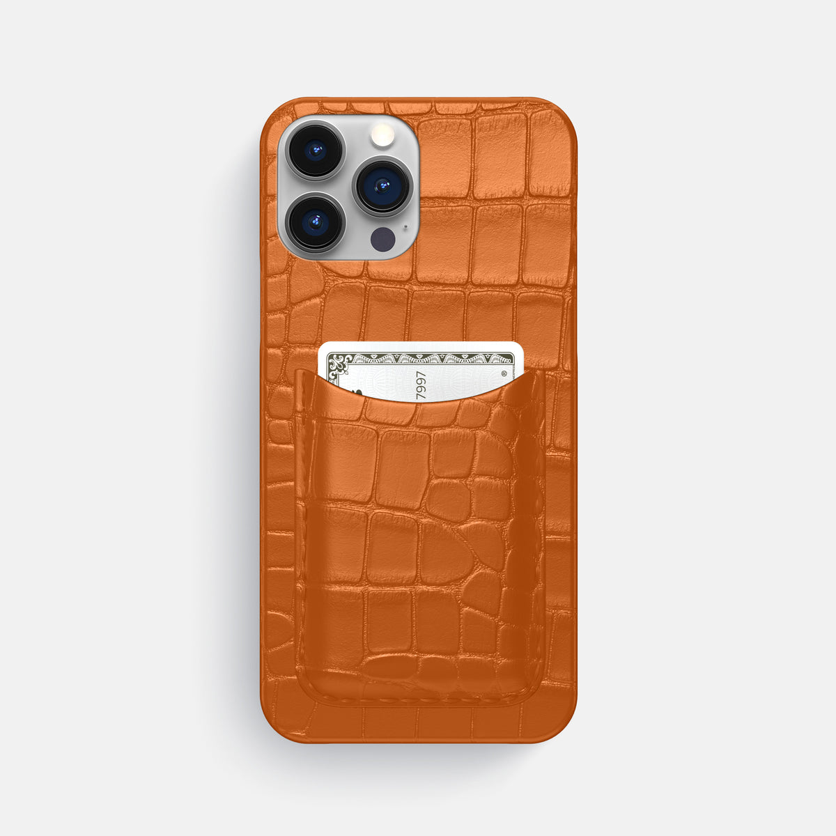 Orange iPhone 16 Pro Max Slim Card Case Alligator -1 | Orange