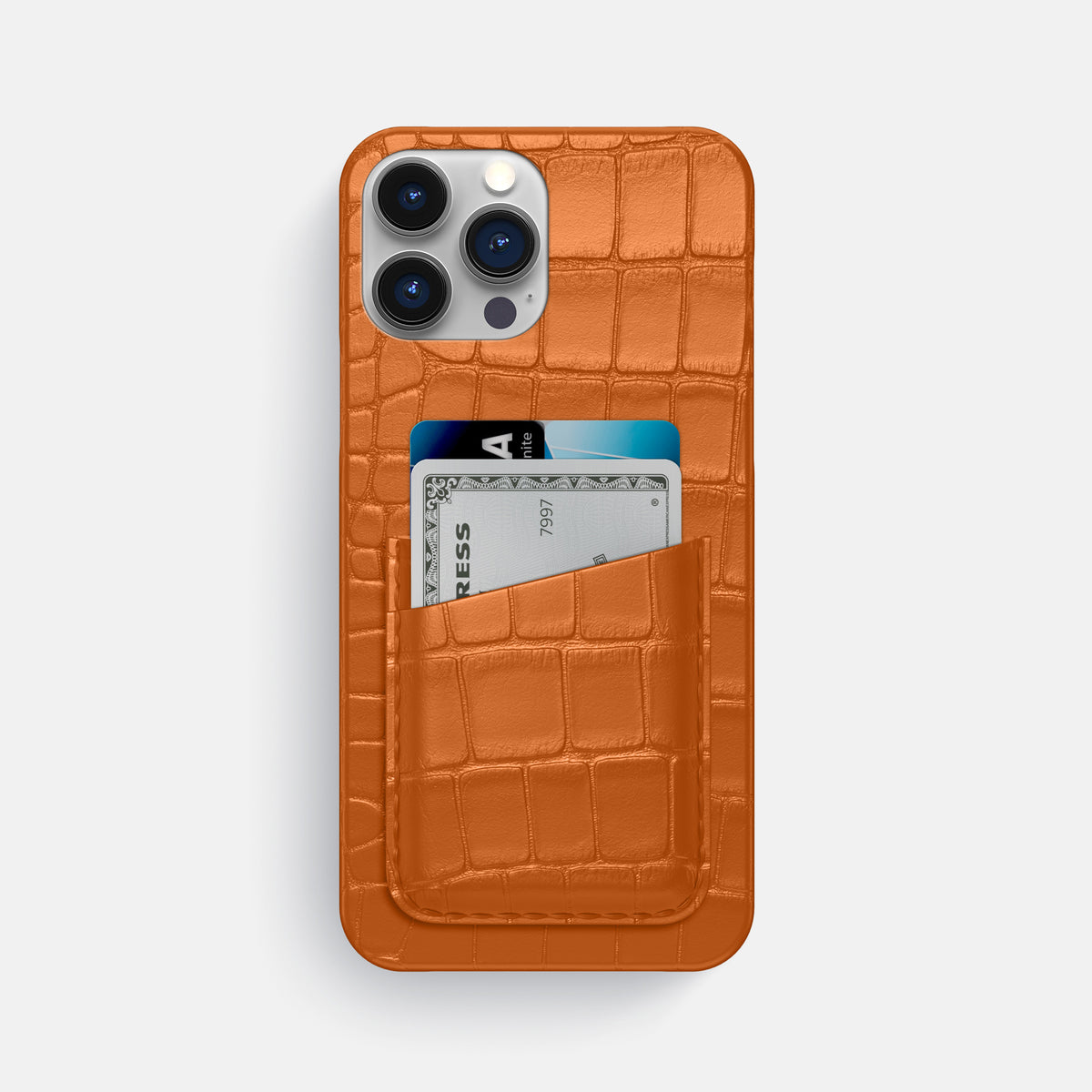 Orange iPhone 16 Pro Max Slim Double Card Case Alligator -1 | Orange