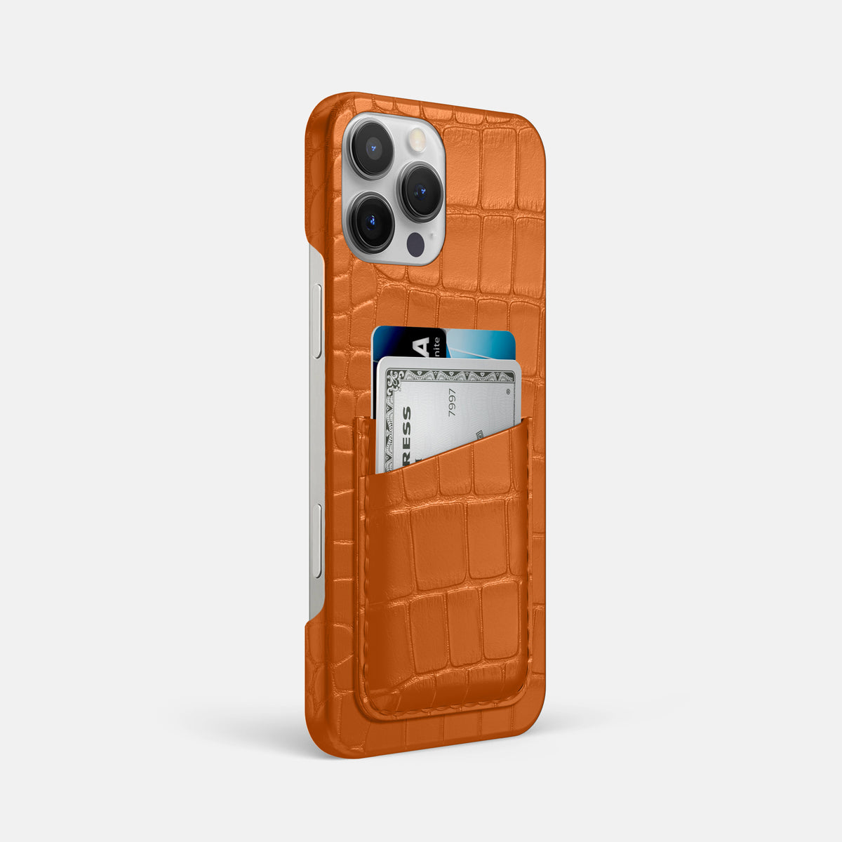Orange iPhone 16 Pro Max Slim Double Card Case Alligator -2 | Orange