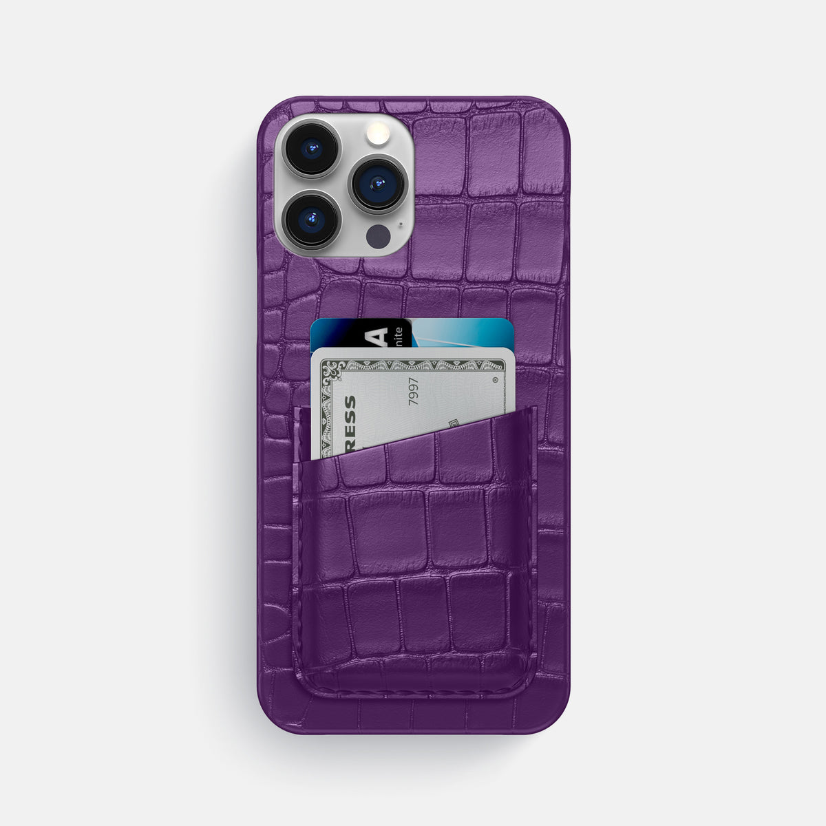 Purple iPhone 16 Pro Max Slim Double Card Case Alligator -1 | Purple