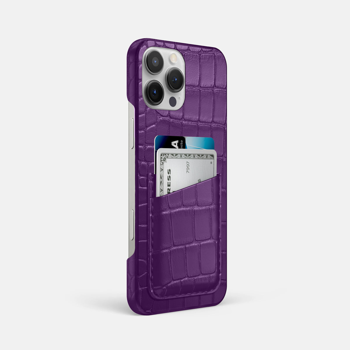 Purple iPhone 16 Pro Max Slim Double Card Case Alligator -2 | Purple