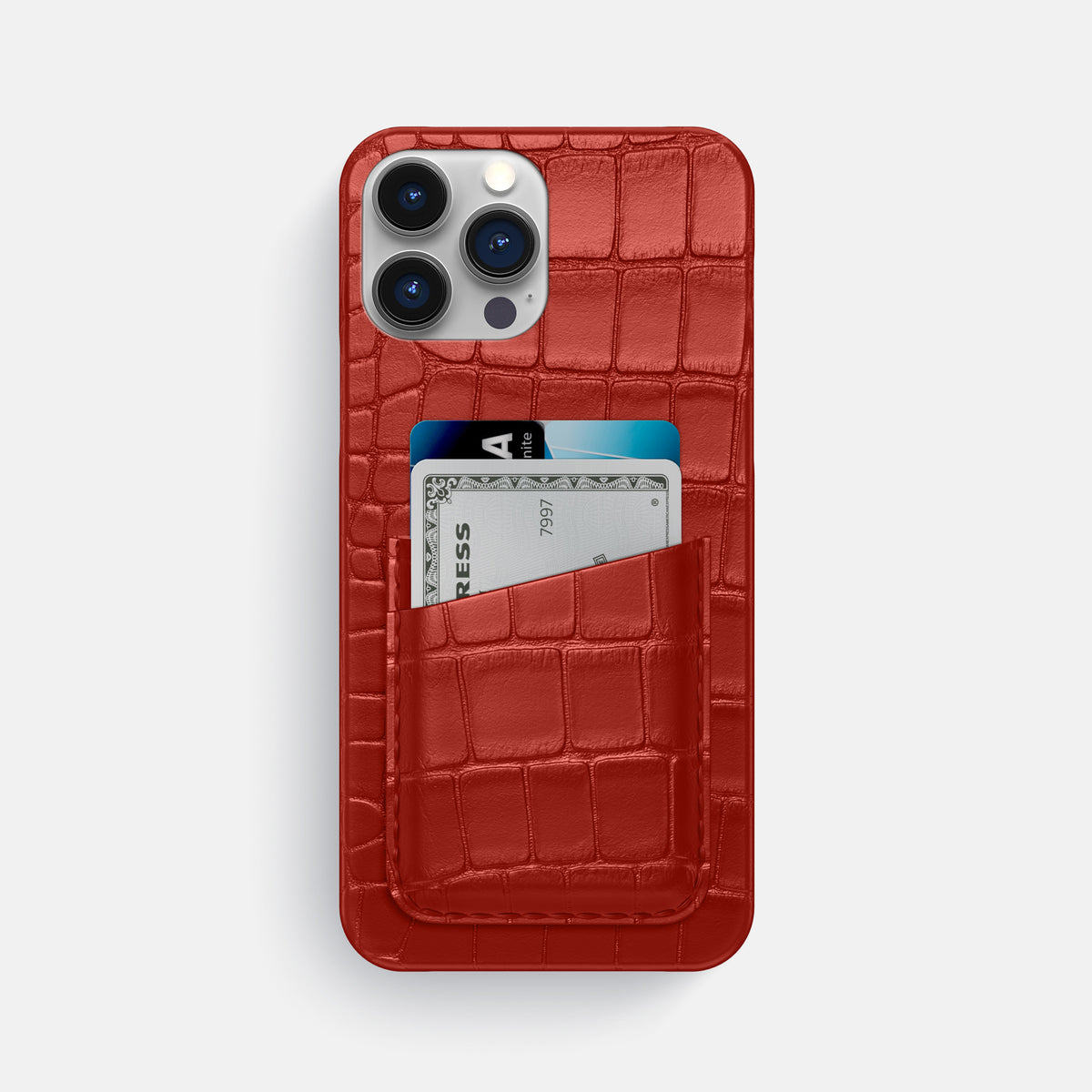 Red iPhone 16 Pro Max Slim Double Card Case Alligator -1 | Red