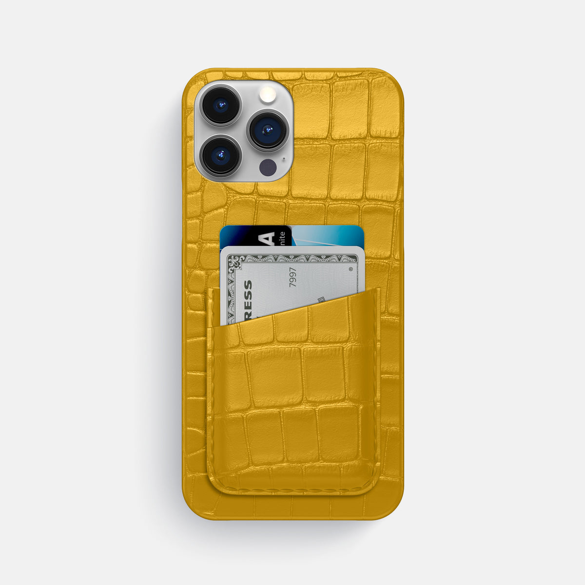 Yellow iPhone 16 Pro Max Slim Double Card Case Alligator -1 | Yellow