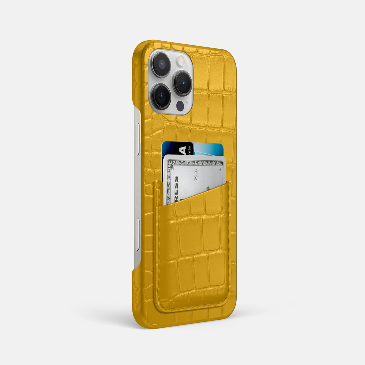 Yellow iPhone 16 Pro Max Slim Double Card Case Alligator -2 | Yellow