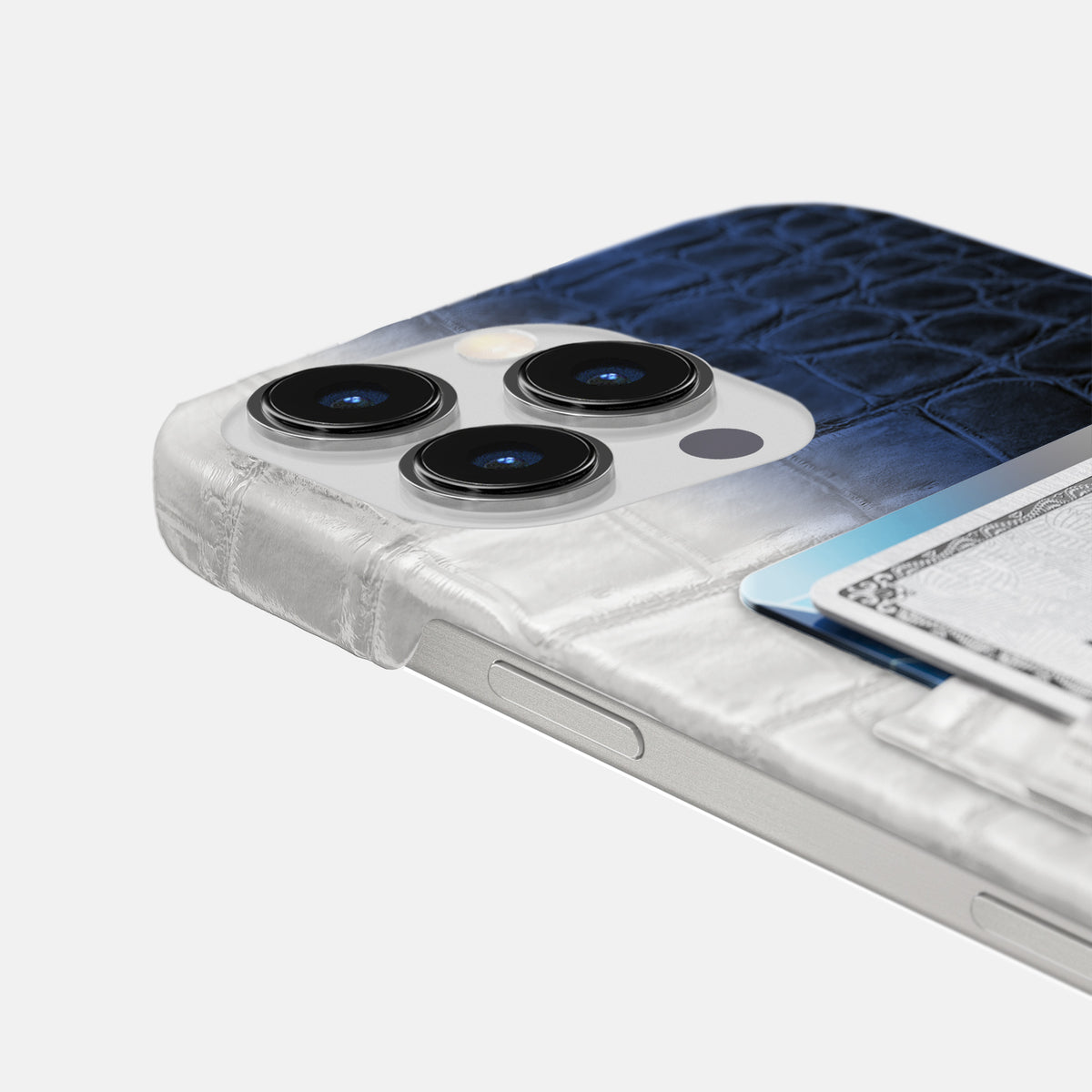 Navy Blue iPhone 16 Pro Max Slim Double Card Case In Himalayan Crocodile -5 | Navy-Blue