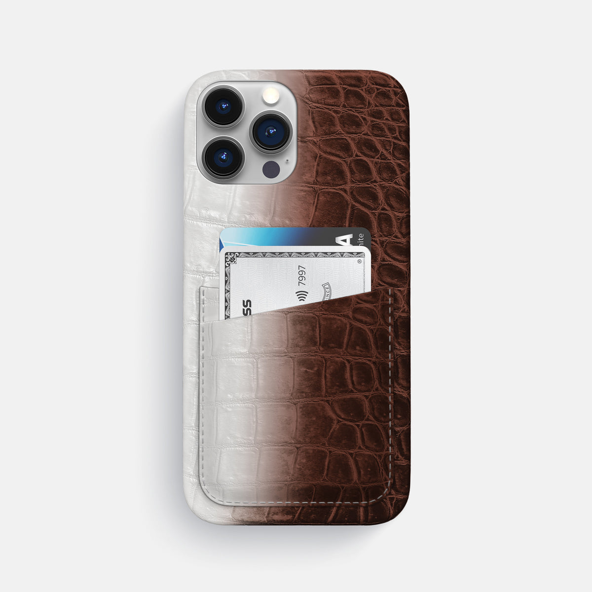 Dark-Brown iPhone 16 Pro Max Slim Double Card Case In Himalayan Crocodile -1 | Dark-Brown