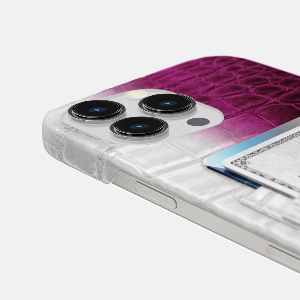 Fuchsia iPhone 16 Pro Max Slim Double Card Case In Himalayan Crocodile -5 | Fuchsia