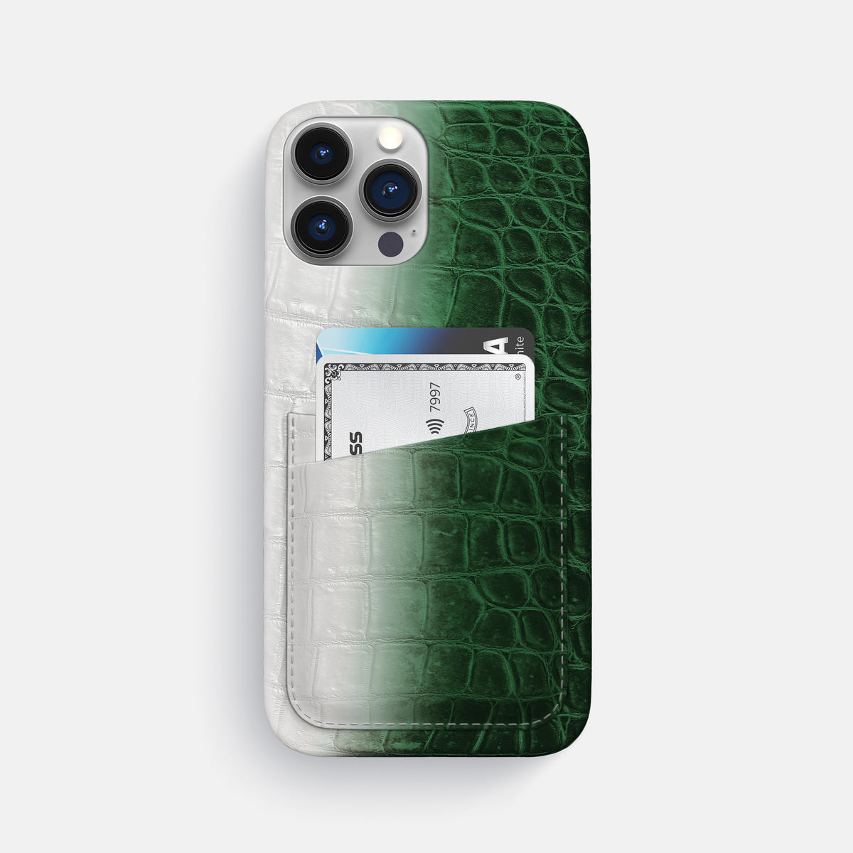 Green iPhone 16 Pro Max Slim Double Card Case In Himalayan Crocodile -1 | Green