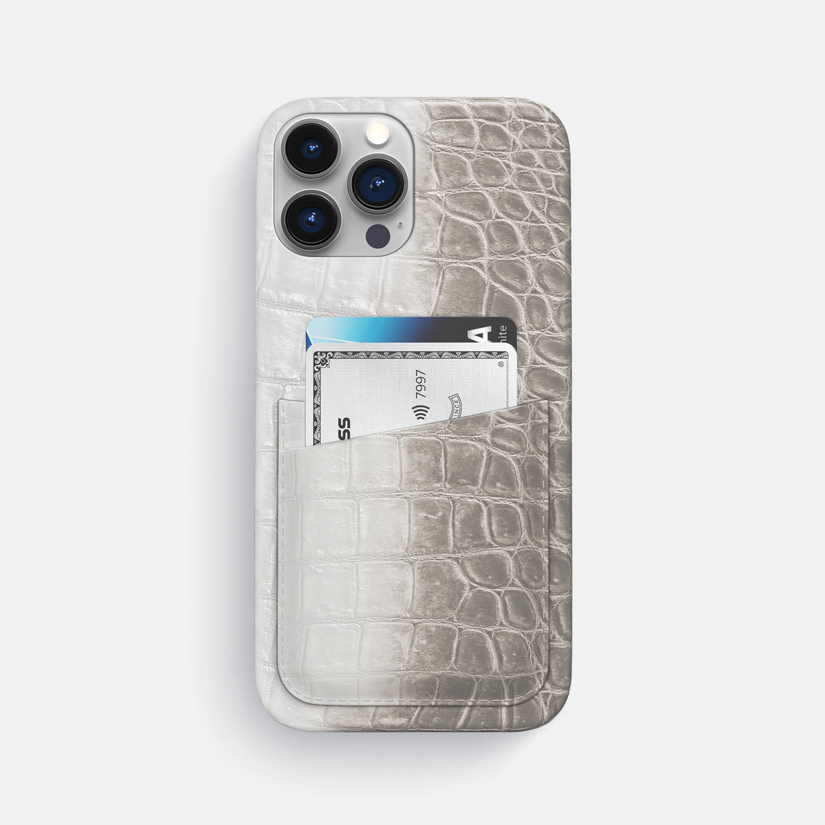 Grey iPhone 16 Pro Max Slim Double Card Case In Himalayan Crocodile -1 | Grey