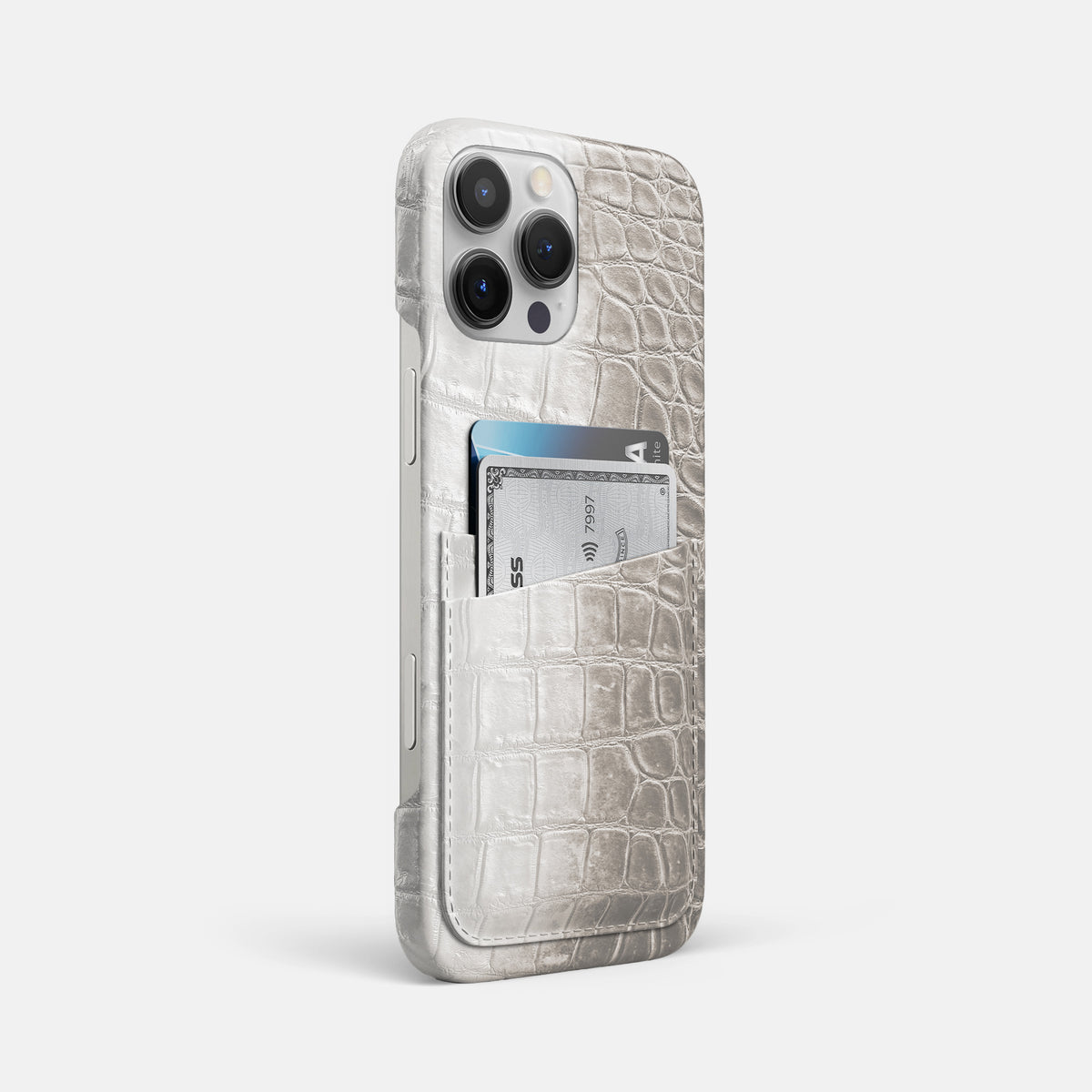 Grey iPhone 16 Pro Max Slim Double Card Case In Himalayan Crocodile -2 | Grey